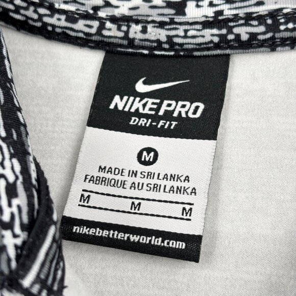 Nike Pro Half Zip Sweatshirt Size M Black Print Dri-Fit Pullover Thumbholes - Picture 3 of 11